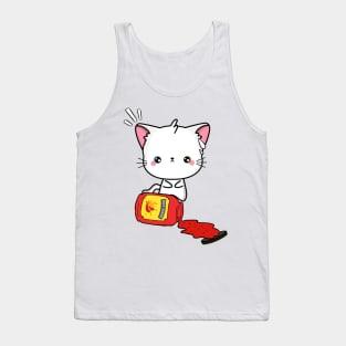 Funny White Angora Cat Spilled Hot Sauce Tank Top